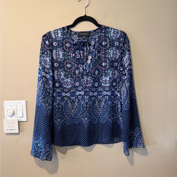 Laundry Blue Floral/Paisley Intricate Print Top with Metallic Silver Threads - Picture 9 of 16
